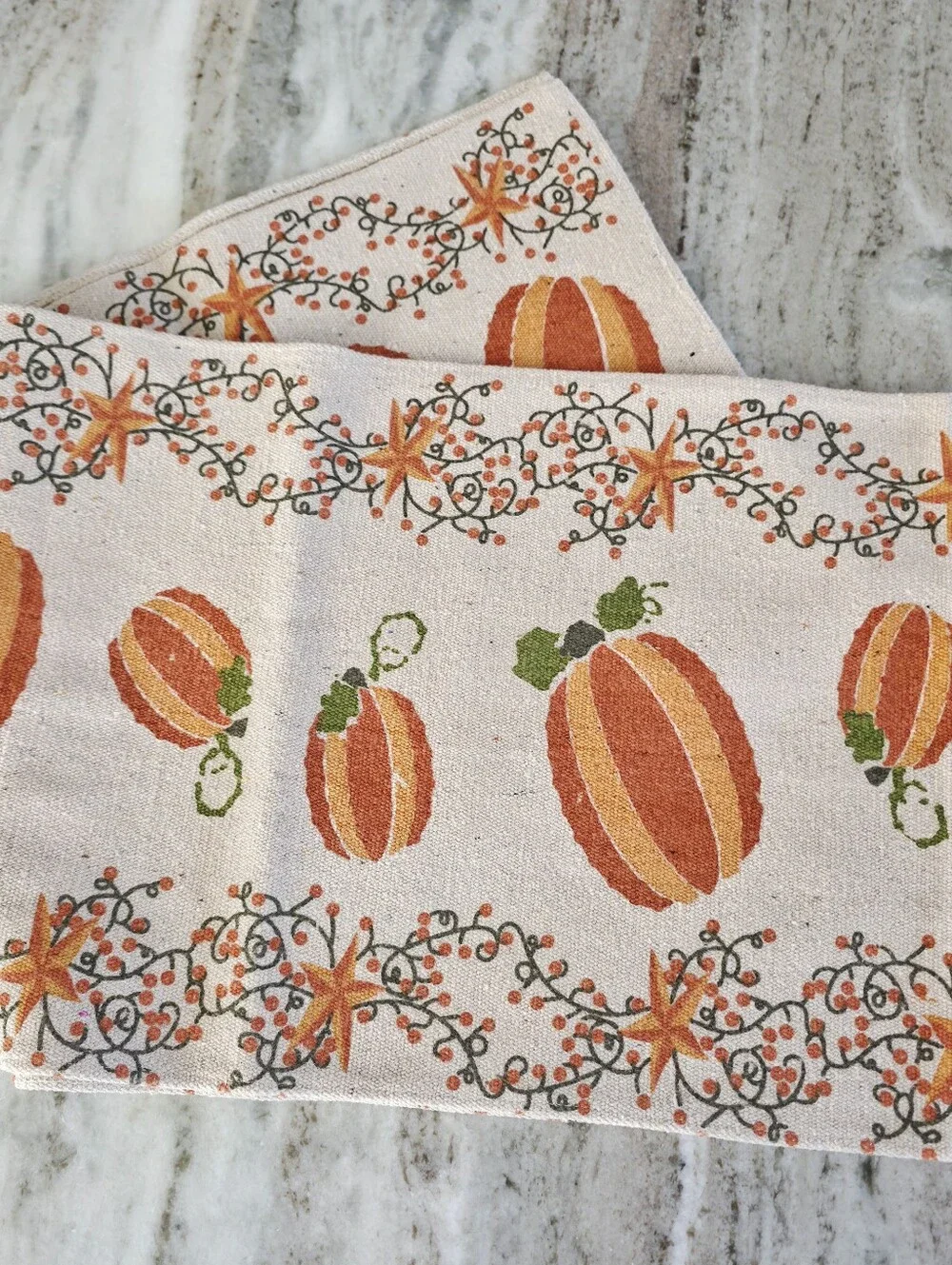 Farmhouse Country Fall Pumpkin Table Runners, Set of 2